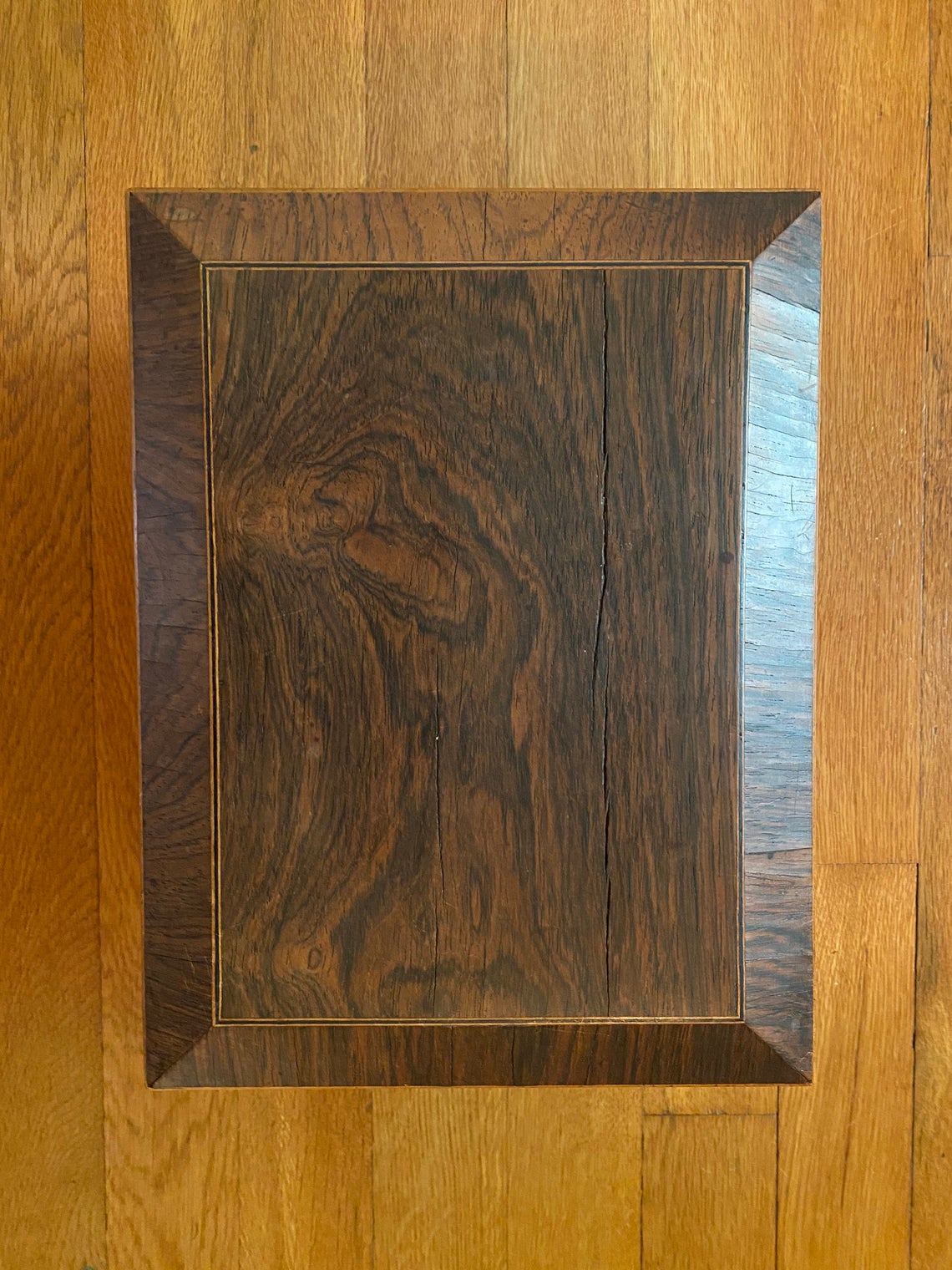 antique small inlaid wood casket box - view 1