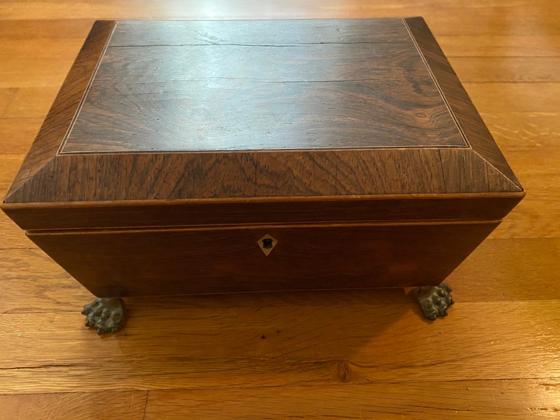 antique small inlaid wood casket box - view 4