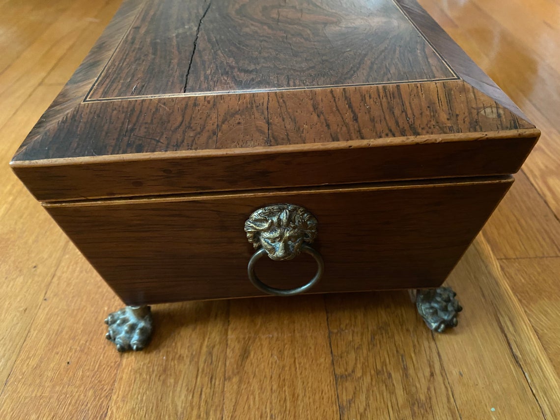 antique small inlaid wood casket box - view 5