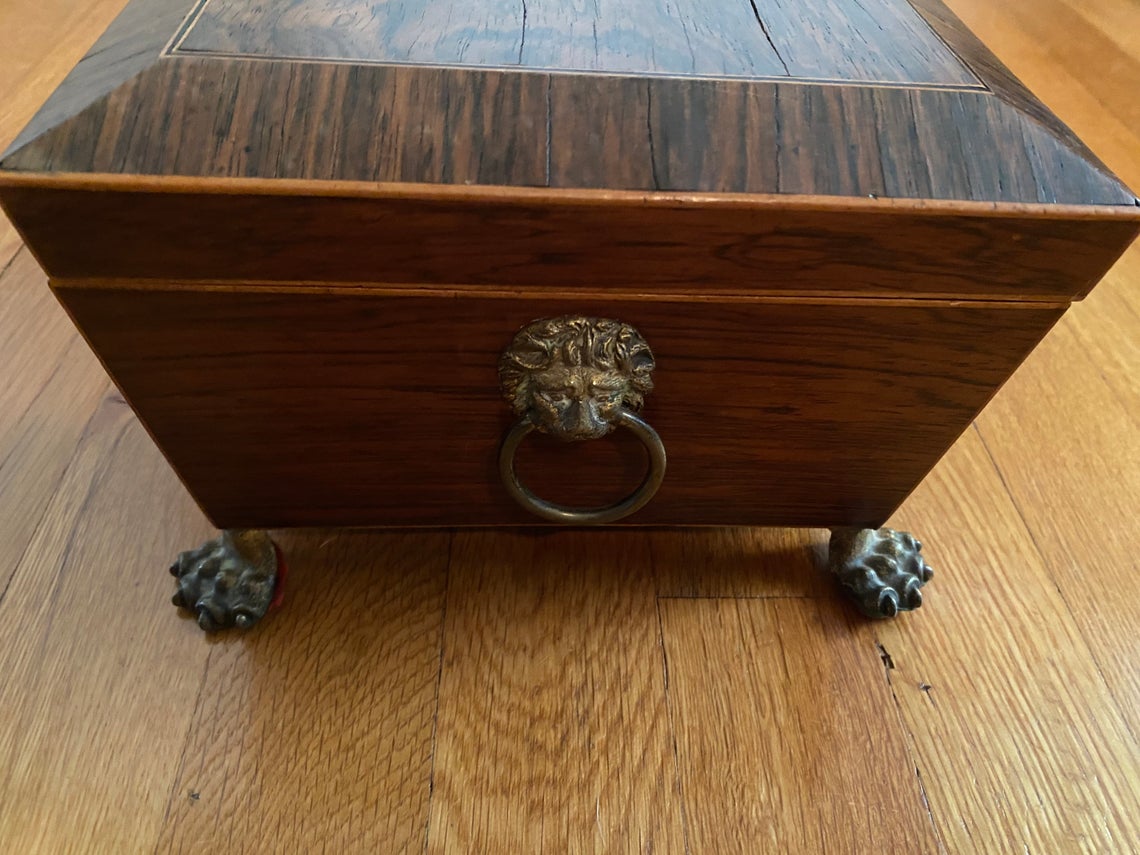 antique small inlaid wood casket box - view 6