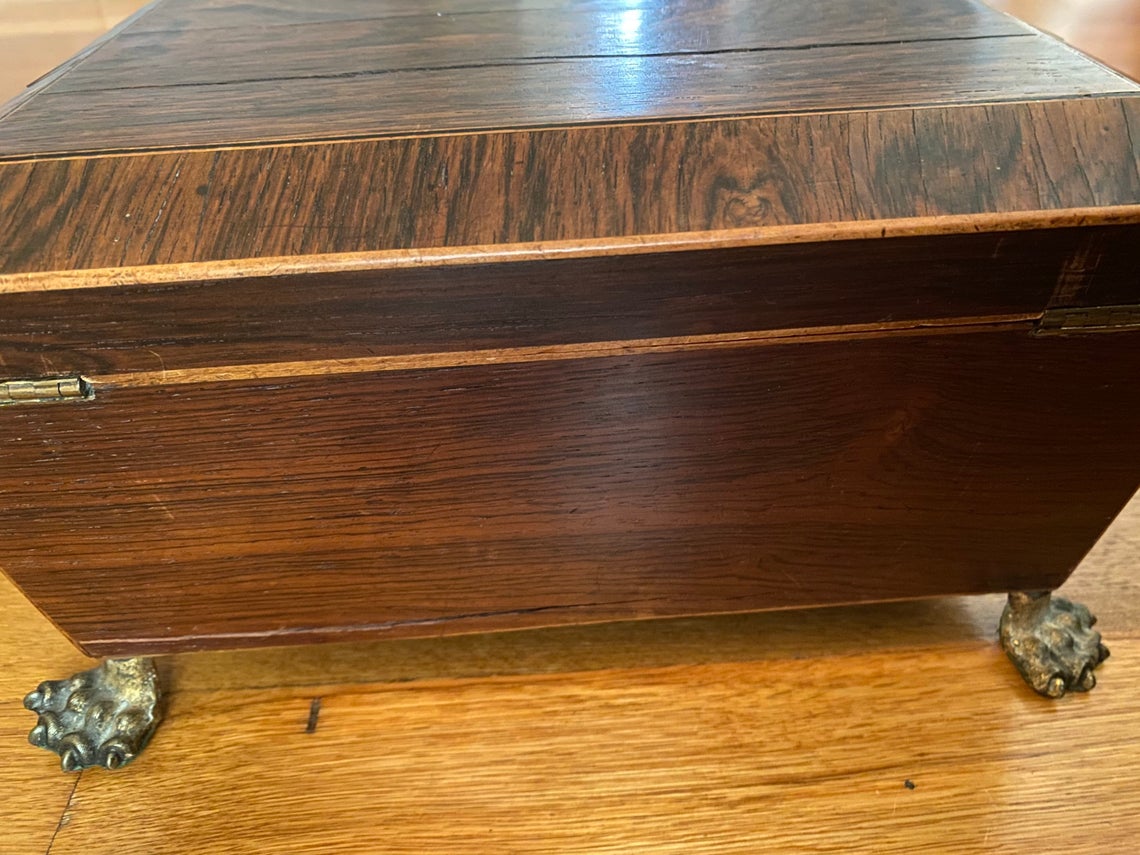 antique small inlaid wood casket box - view 7