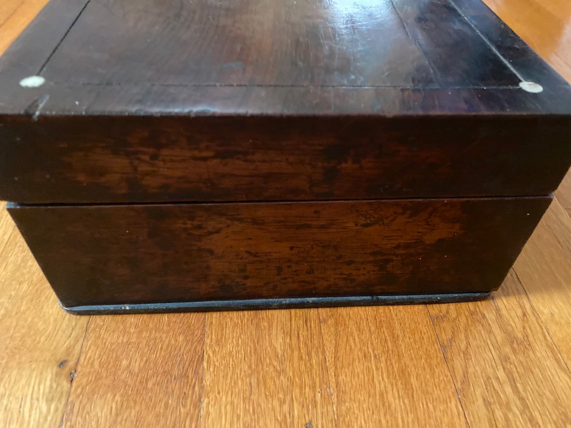 antique rosewood jewelry sewing box - view 7