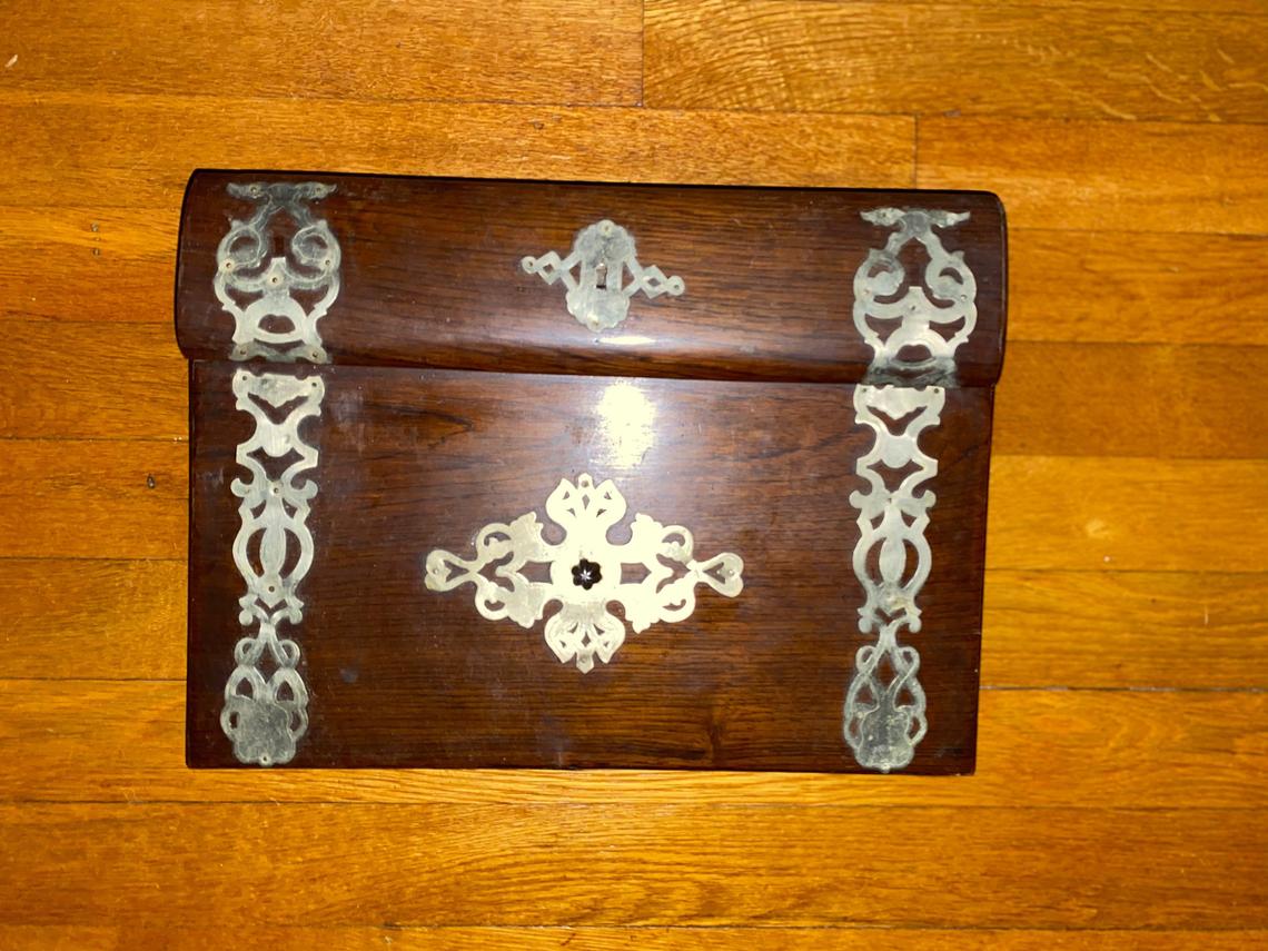 antique english lap desk with metal decorations - view 1