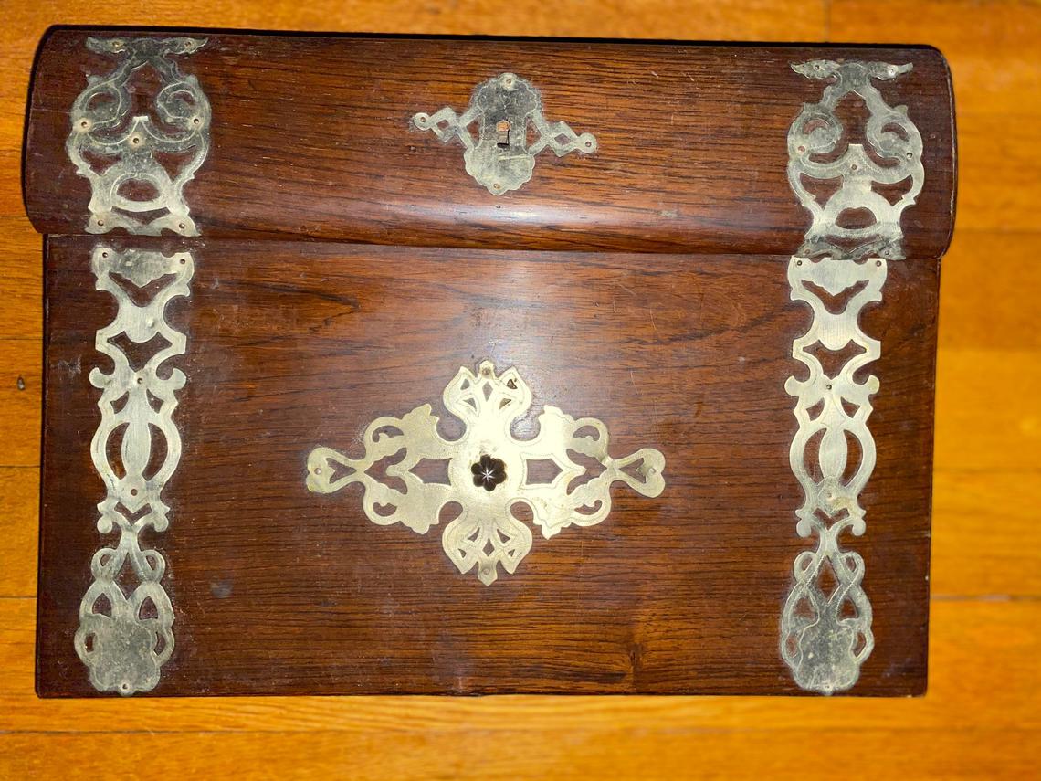 antique english lap desk with metal decorations - view 2