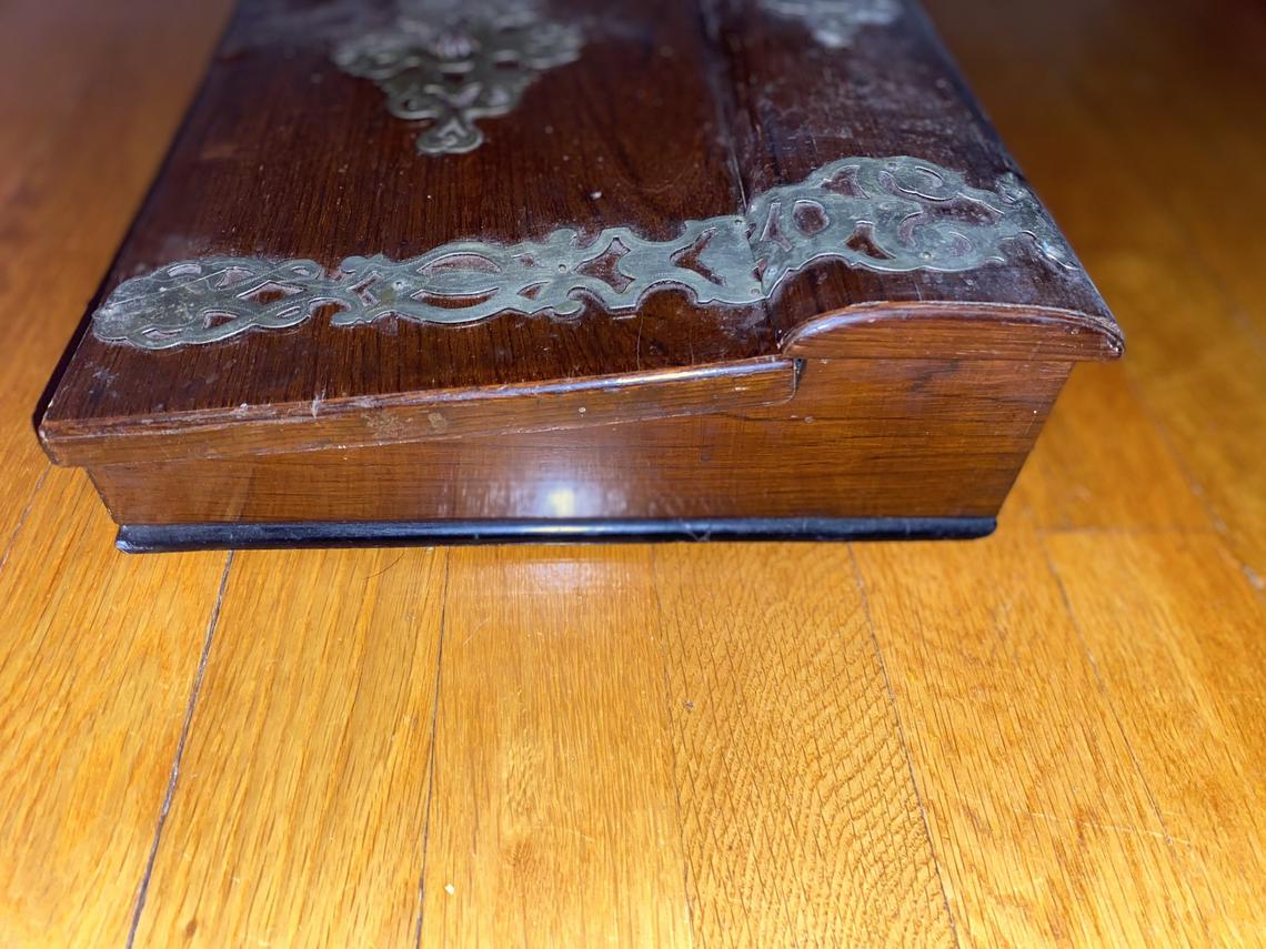 antique english lap desk with metal decorations - view 4