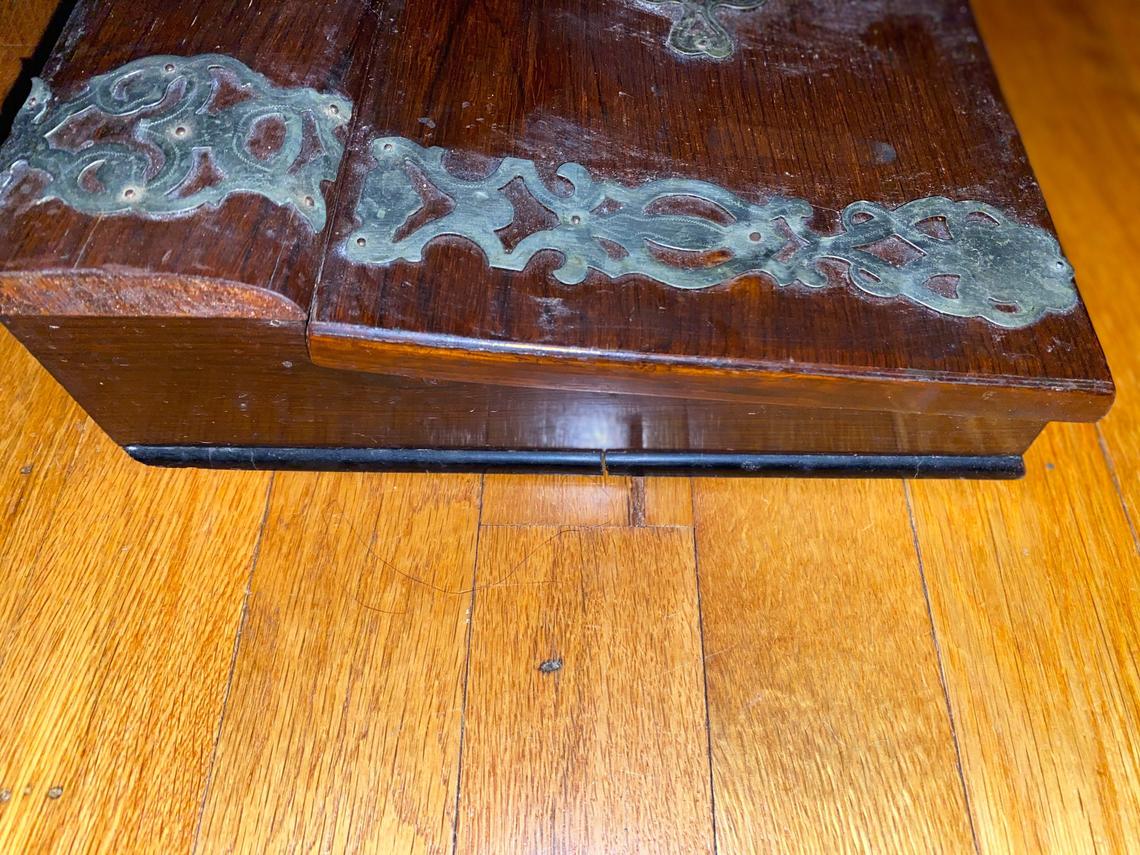antique english lap desk with metal decorations - view 6