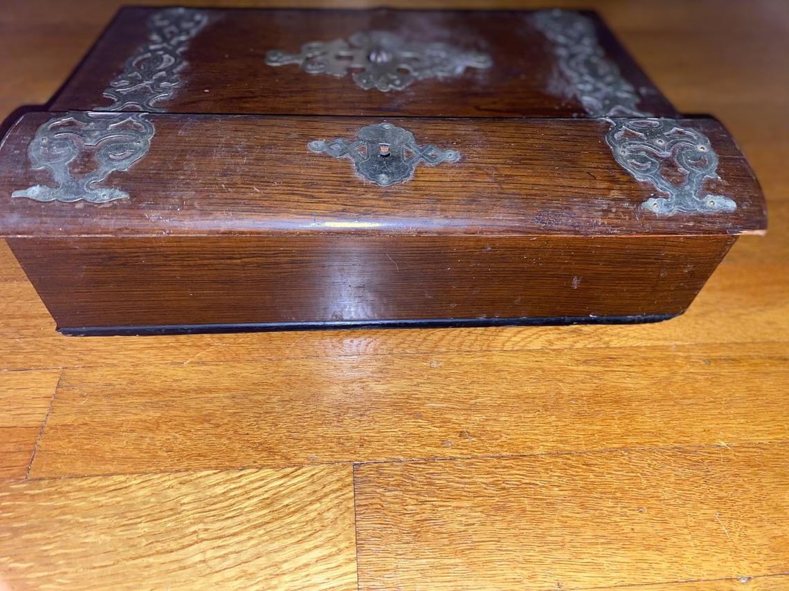 antique english lap desk with metal decorations - view 9