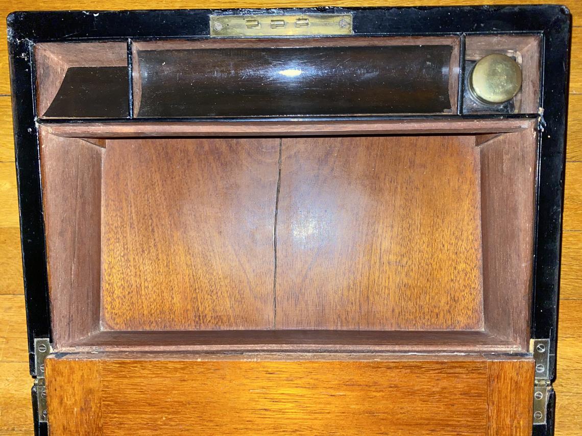 burr walnut writing slope mop abalone banding - view 8