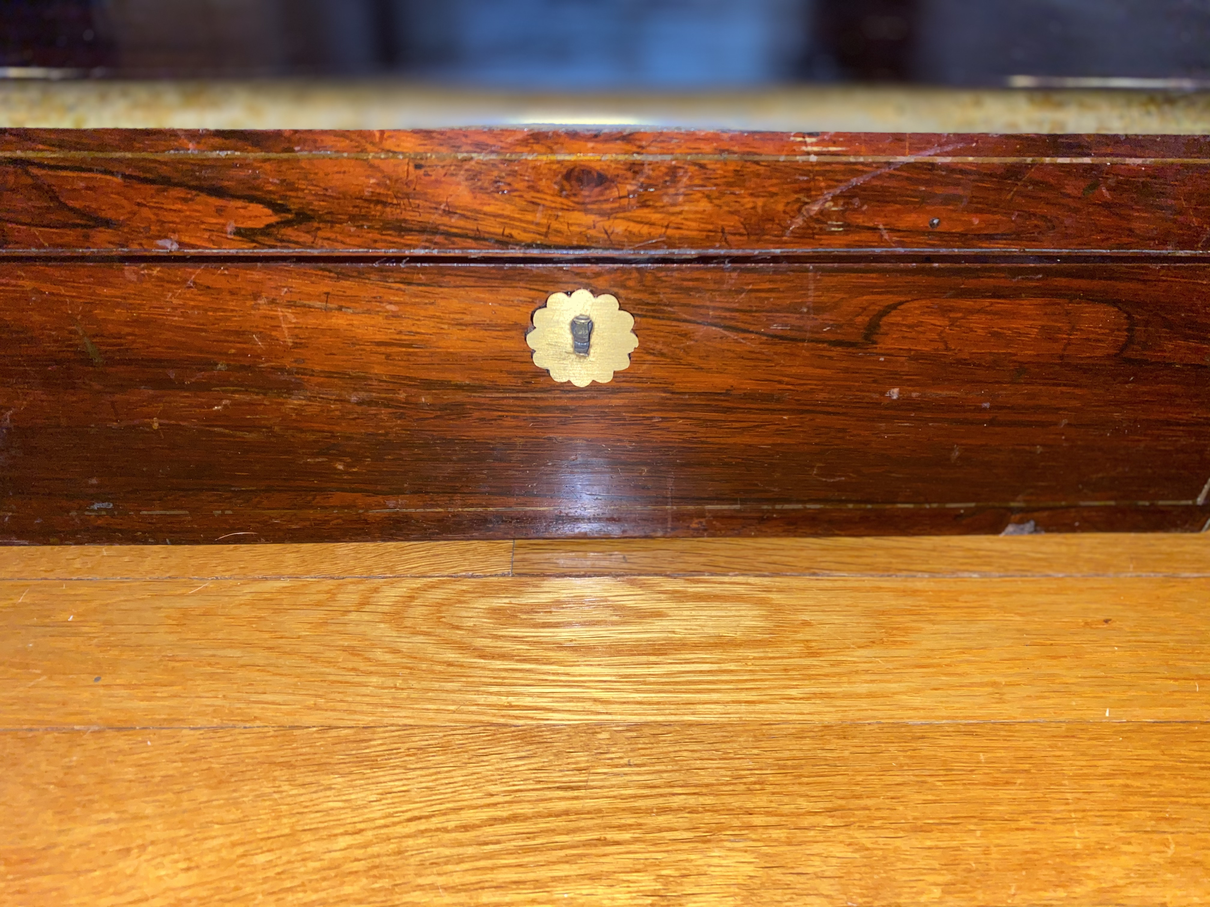 Antique Victorian Rosewood Lap Desk - Front of Desk/Key Entry